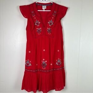 Red‎ Ruffle Short Sleeve Embroidered Dress - Knox Rose
